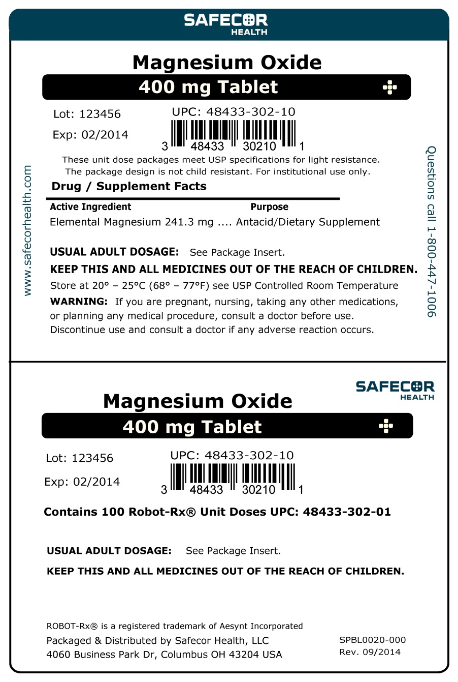 Magnesium Oxide 400 mg Robot Unit Dose Box Label