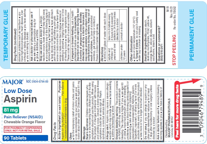image of Major Aspirin 81 mg Chewable Tablet Product Label
