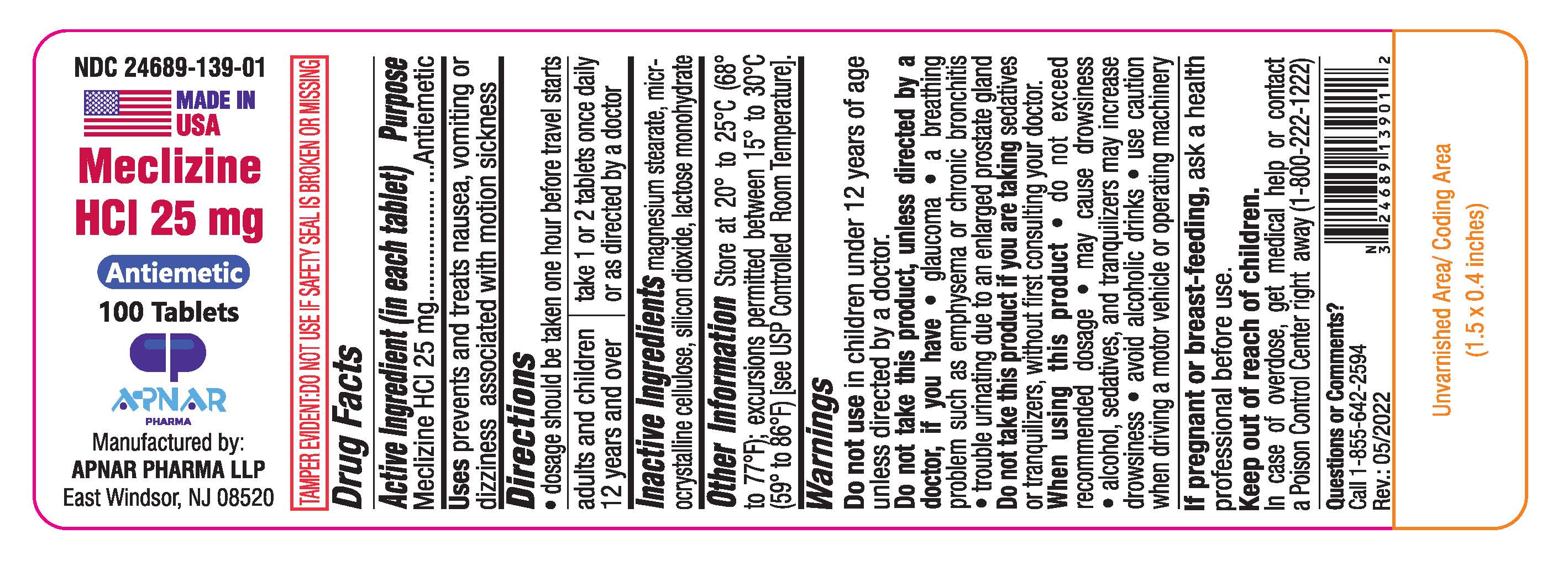 Meclizine HCl 25 mg _label-100s