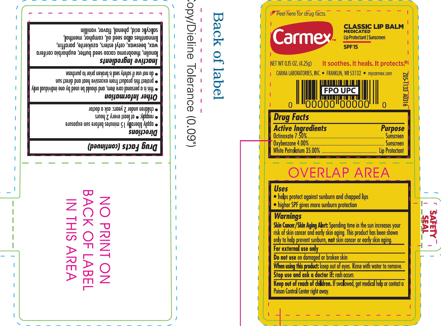 Carmex Classic Lip Balm Medicated Spf 15 | Octinoxate, Oxybenzone, Petrolatum Salve Breastfeeding