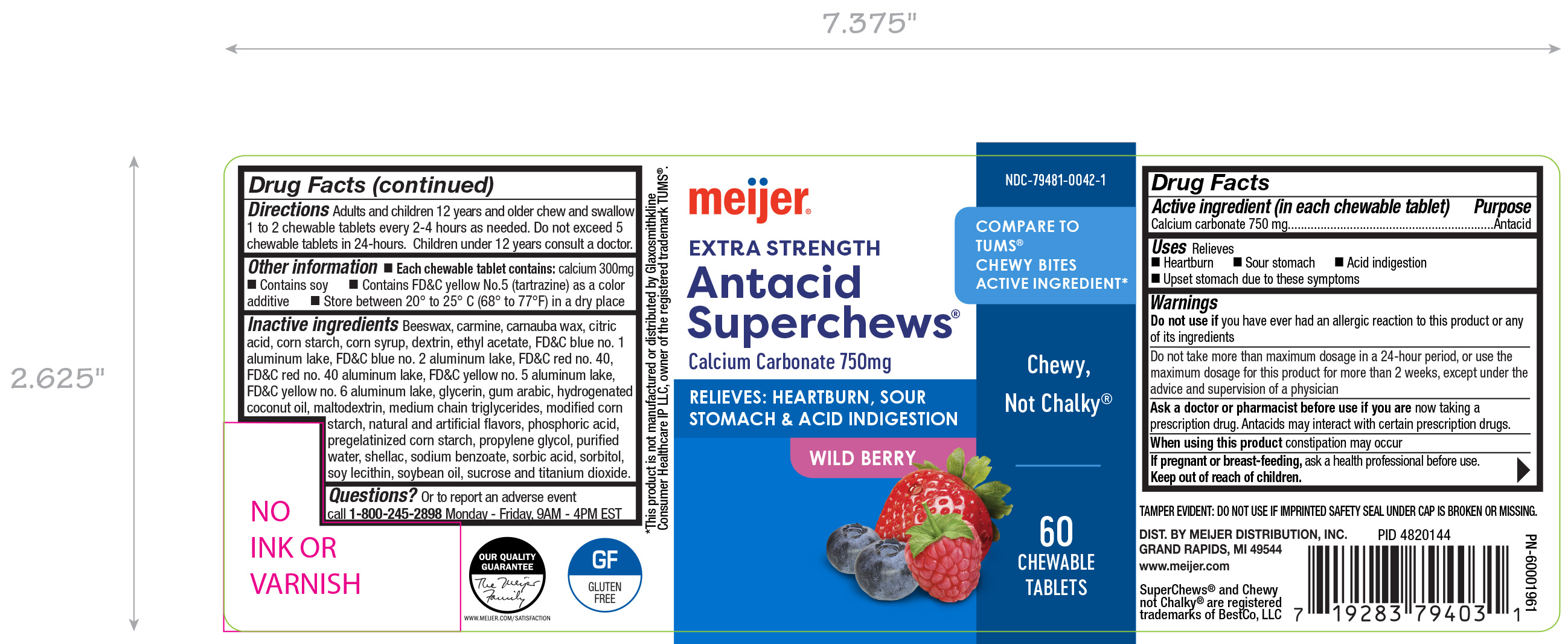 Meijer Wild Berry Antacid Chew 60ct