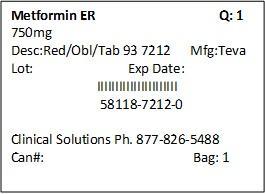 Metformin Hydrochloride ER Tablets USP 750 mg Label