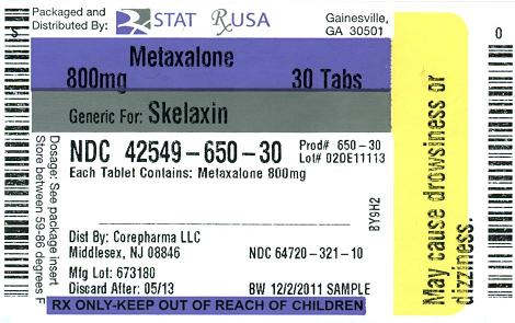 Metaxalone Tablets 800 mg 
NDC 64720-321-10
100 Tablets
