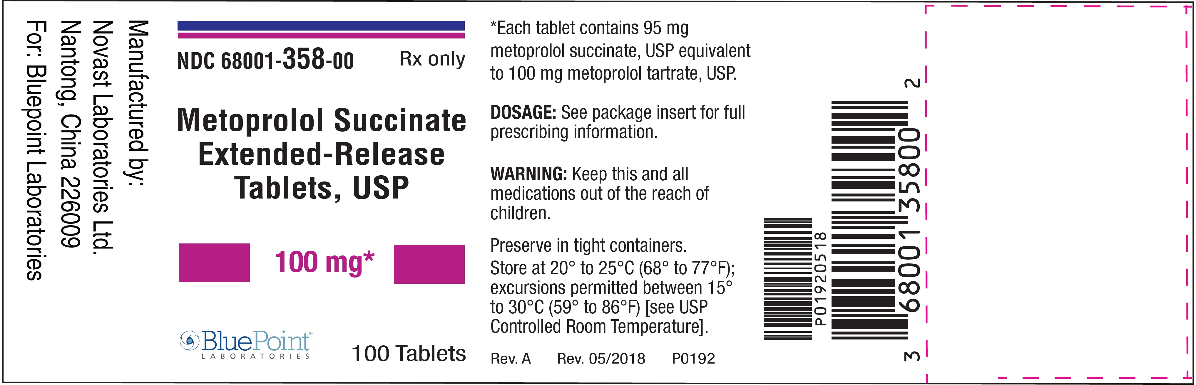 Metoprolol ER Tabs USP Label 100mg 100s Rev 052018