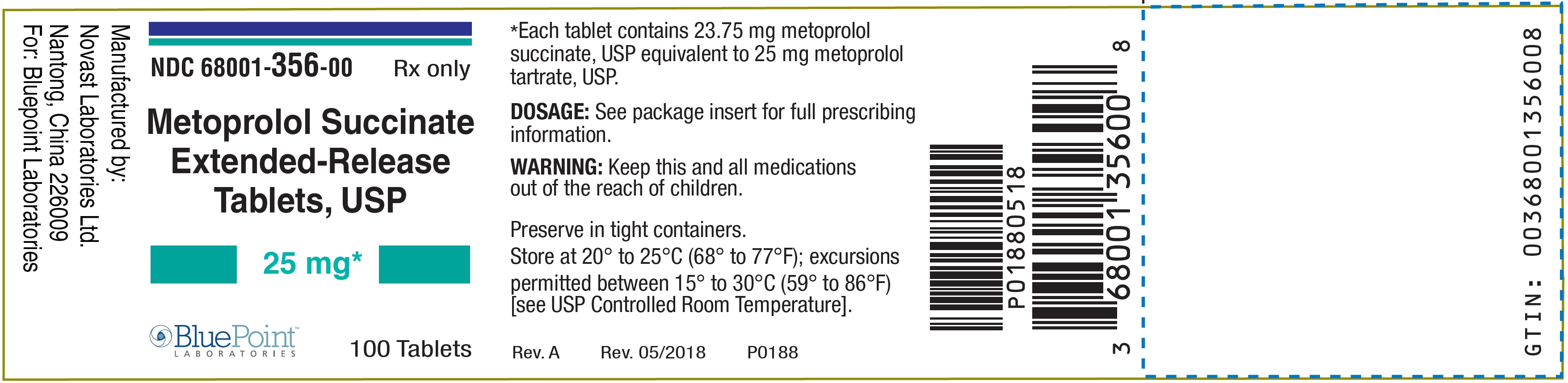Metoprolol ER Tabs USP Label 25mg 100s Rev 052018