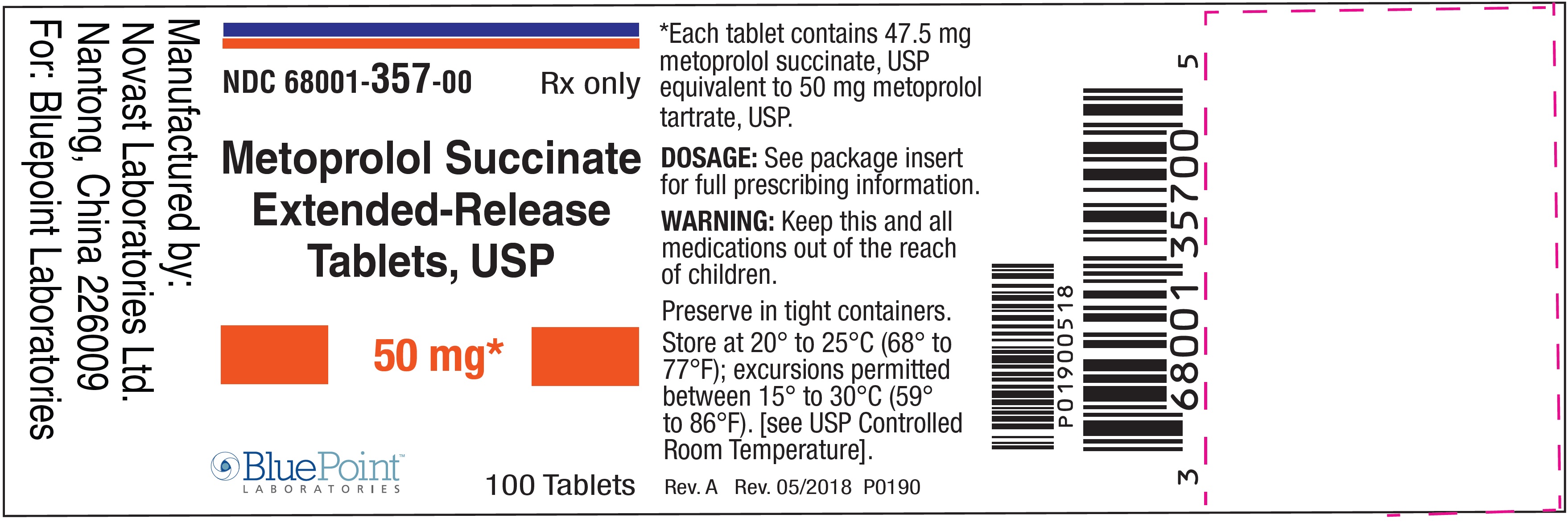 Metoprolol ER Tabs USP Label 50mg 100s Rev 052018