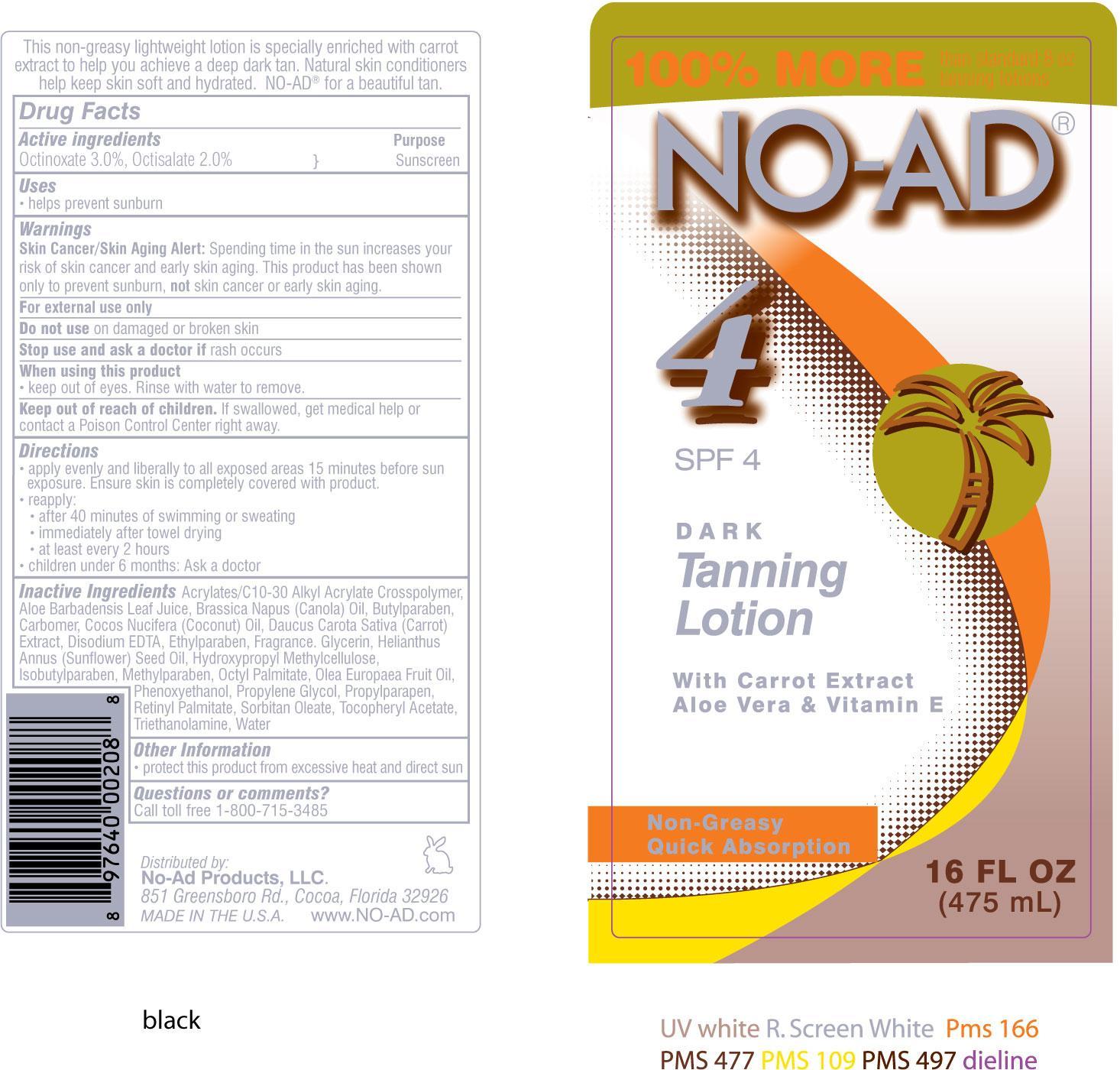 No-ad Dark Tanning Spf 4 | Octinoxate, Octisalate Lotion Breastfeeding