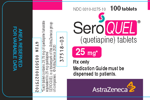 Seroquel 25 mg 100 tablet bottle label