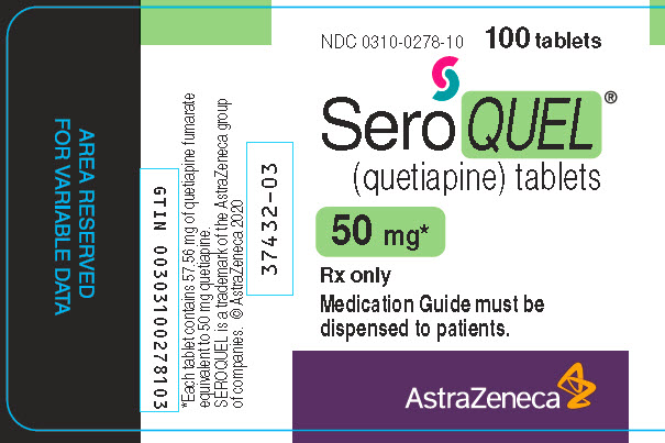 Seroquel 50 mg 100 tablet bottle label