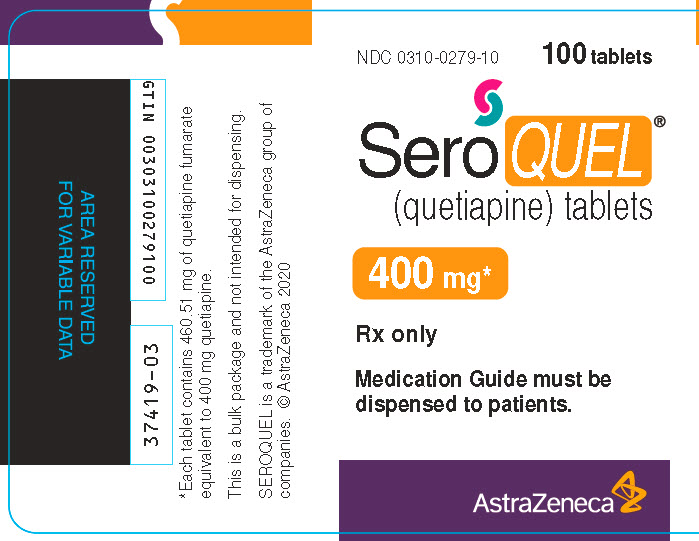 Seroquel 400 mg 100 tablet bottle label