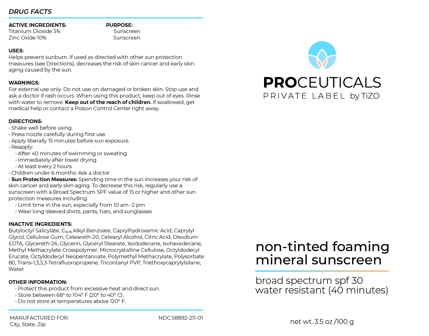 NT Foam proceuticals 58892-211-01 Reference