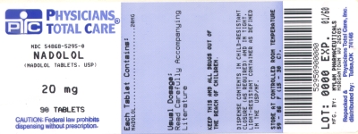 Image of Nadolol 20 mg package label