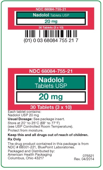 Nadolol Tablets USP 20 mg Label