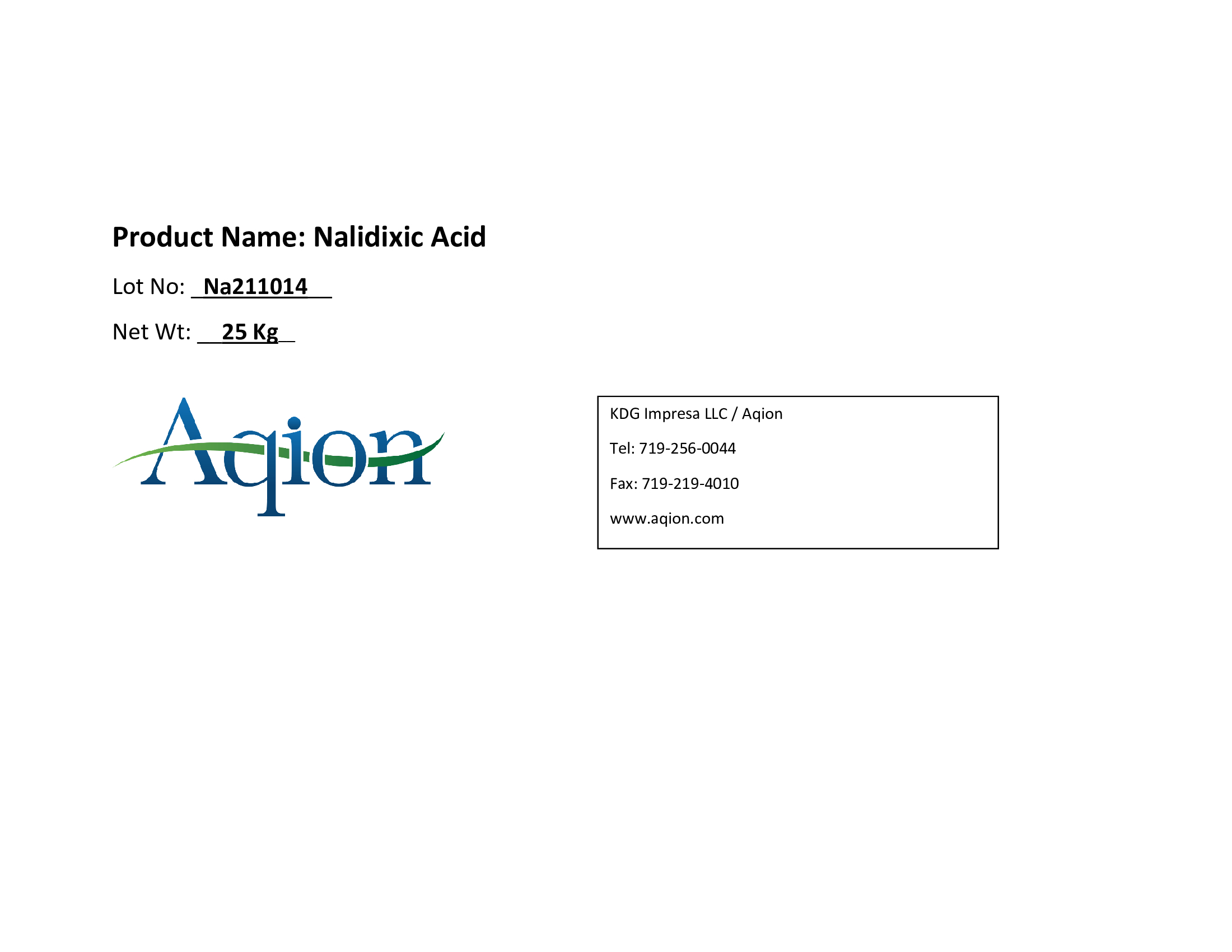 Nalidixic Acid Bulk Label