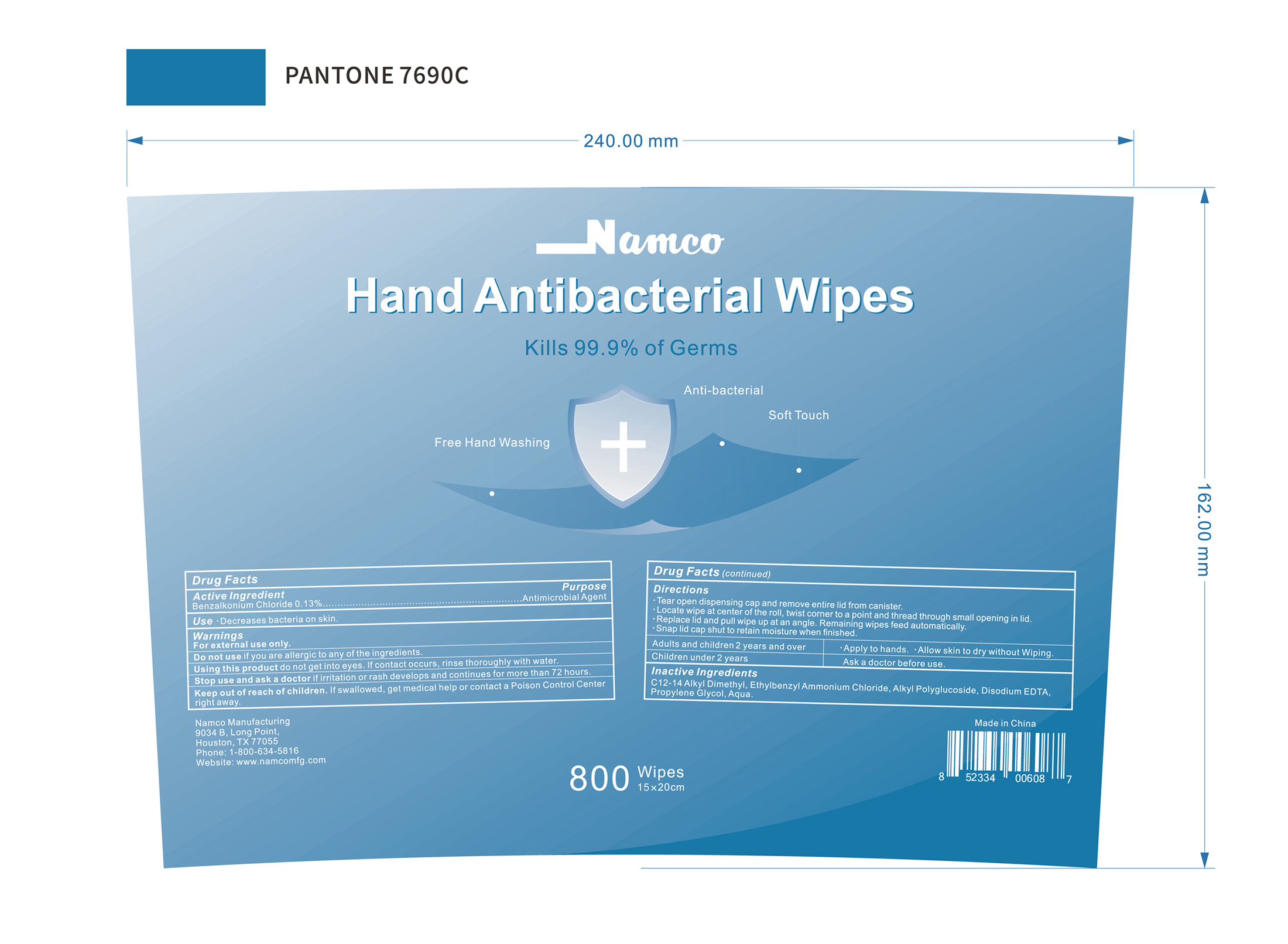Namco Hand Antibacterial wipes 800pcs