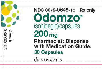 PRINCIPAL DISPLAY PANEL
NDC 0078-0645-15
Odomzo
(sonidegib) capsules
200 mg
Pharmacist:  Dispense with Medication Guide.
30 Capsules
Rx only
Novartis