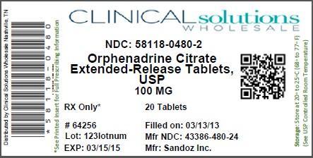 Orphenadrine Citrate ER 100 mg Label
