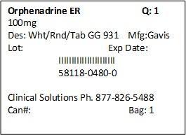 Orphenadrine Citrate ER 100 mg Label