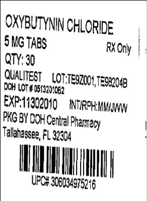 This is an image of the label for 5 mg Oxubutynin Chloride Tablets, USP.
