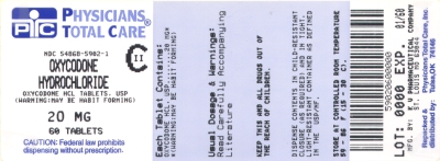 image of Oxycodone Hcl 20 mg package label