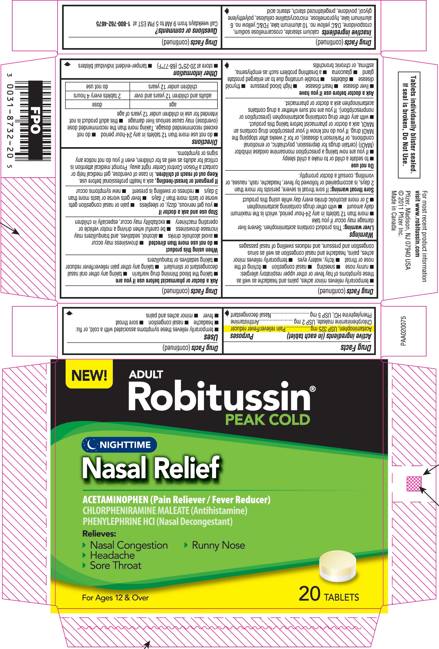 Robitussin Peak Cold Nighttime Nasal Relief Packaging