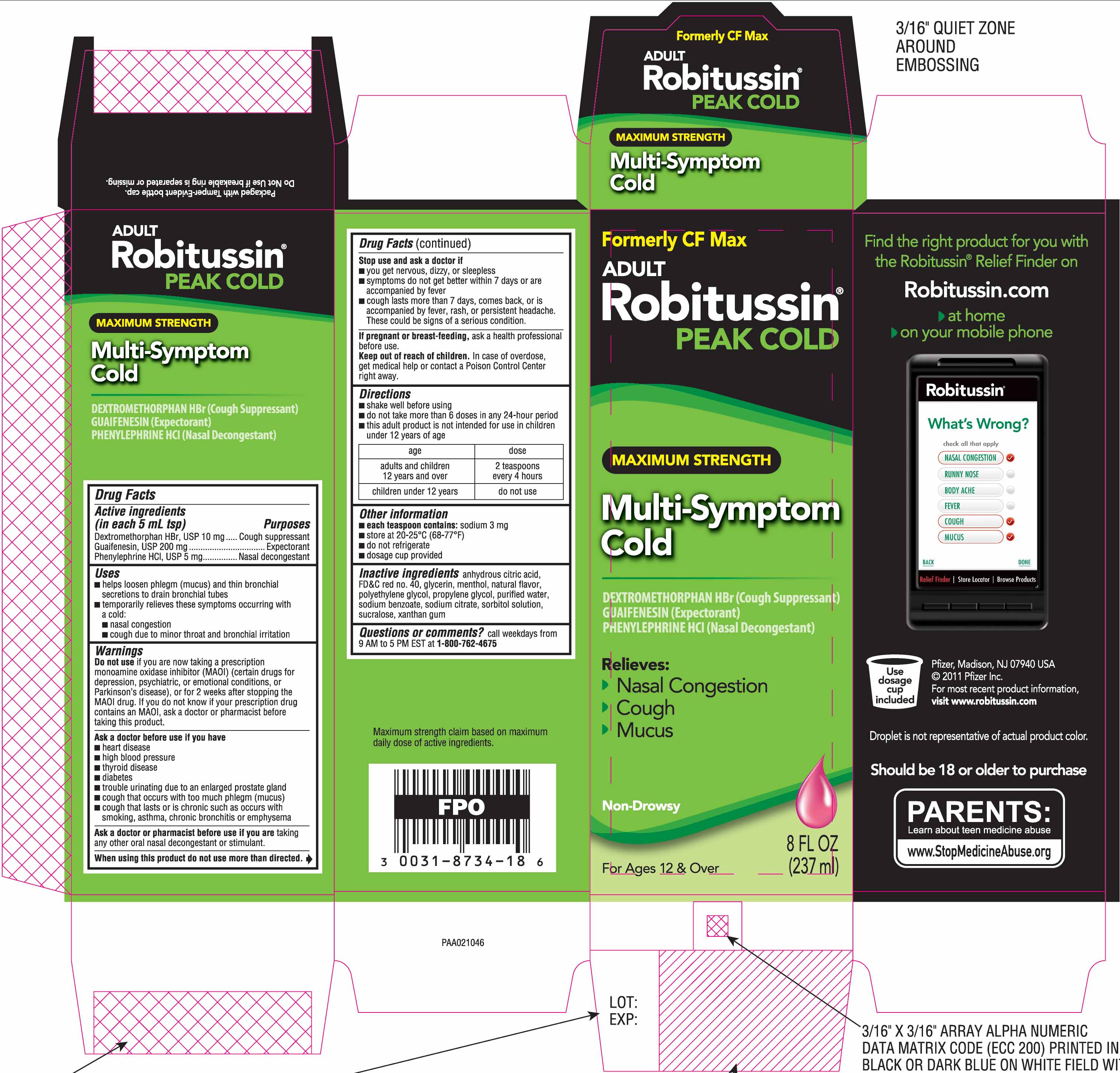 Robitussin Peak Cold Maximum Strength Multi-Symptom Cold Packaging
