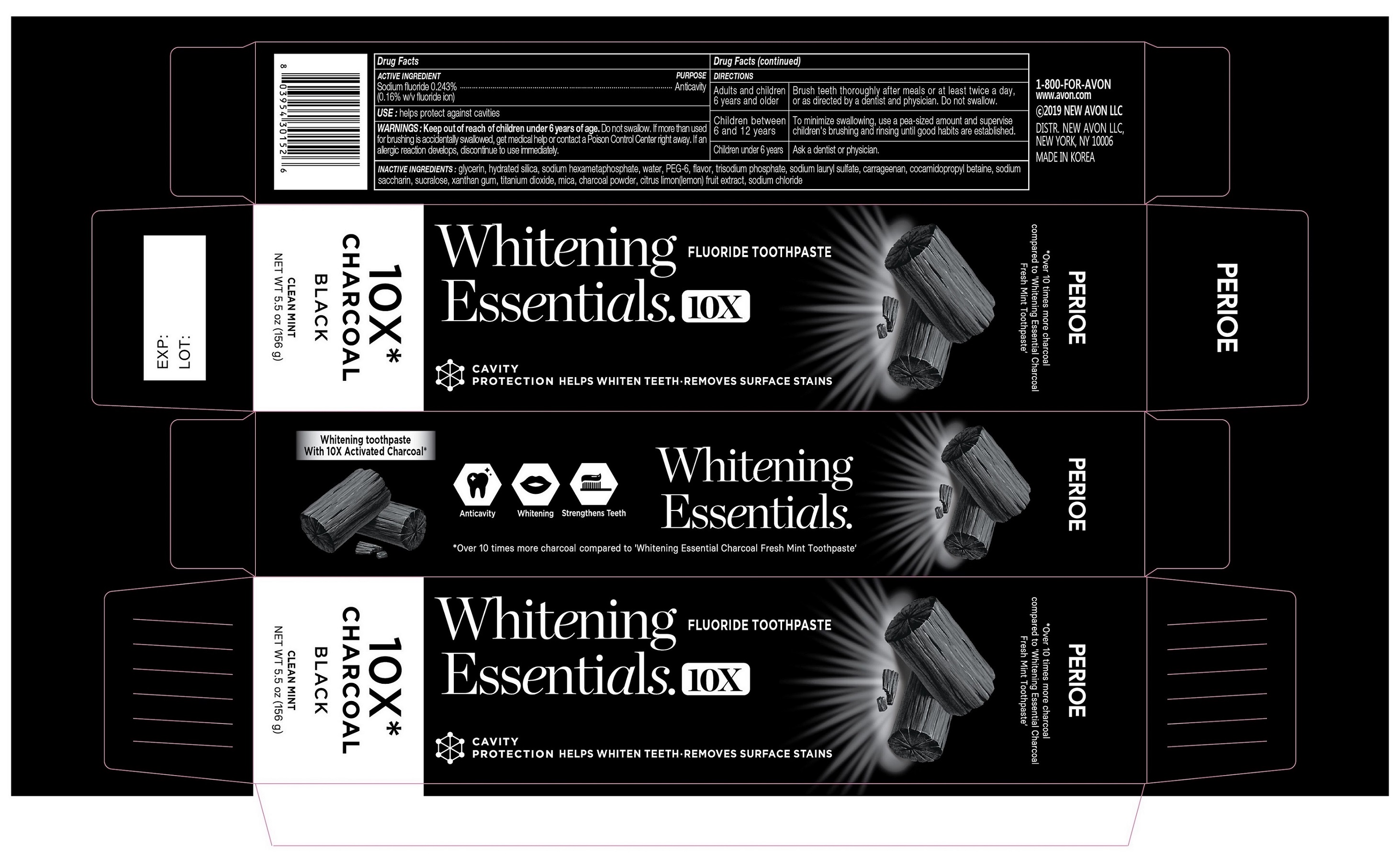 Perioe Whitening Essentials 10X Charcoal Clean Mint 156