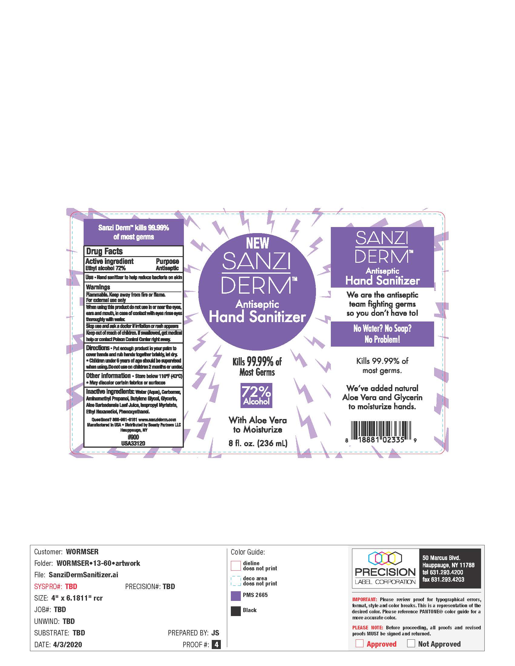 Packaging Label-SANZIDERM Antiseptic Hand Sanitizer 8OZ