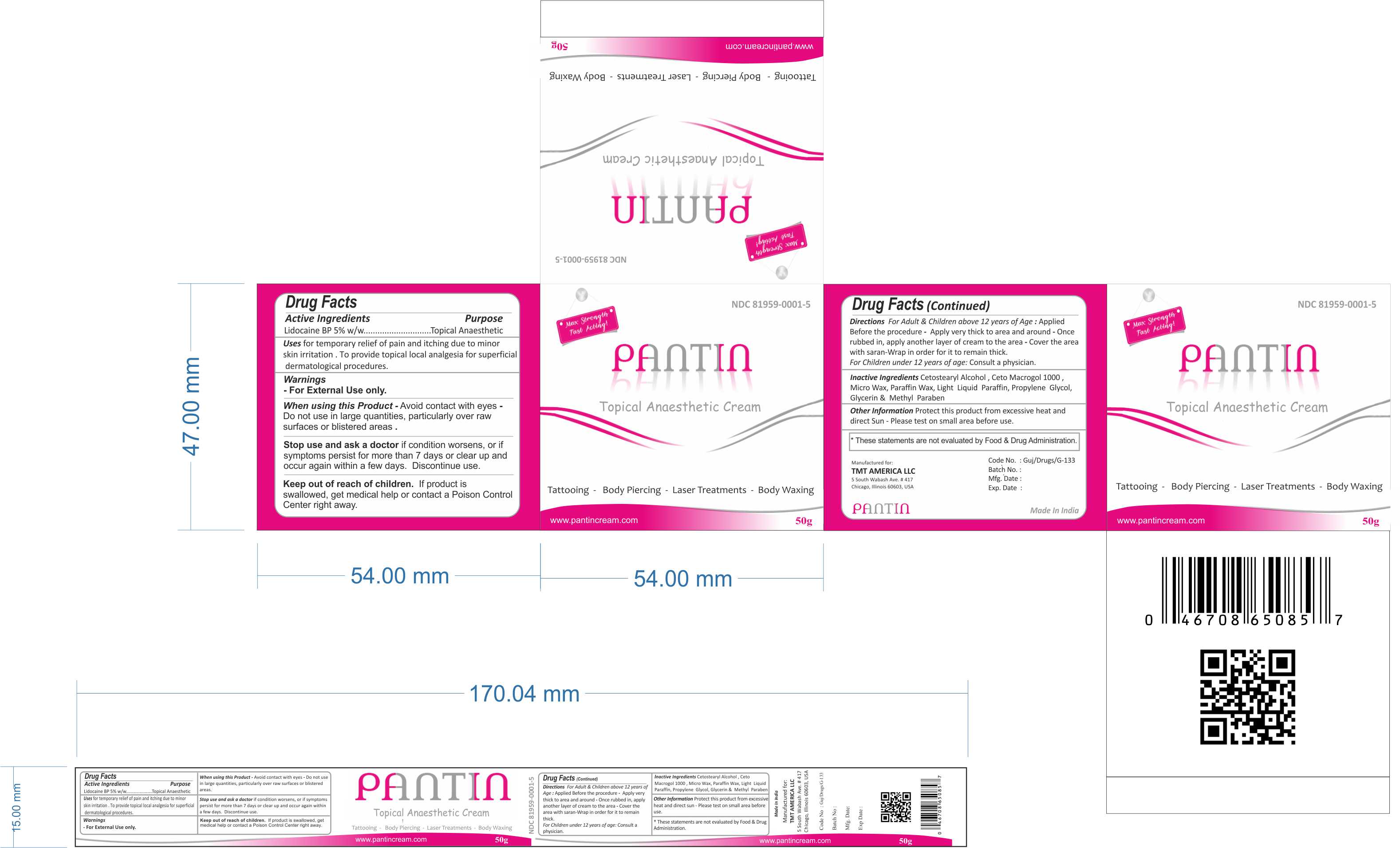 MAX STREGTH FAST ACTING  PANTIN  Topical Aneasthetic cream  Tattooing- body piercing-Laser treatment-Body waxing  www.pantincream.com  50g