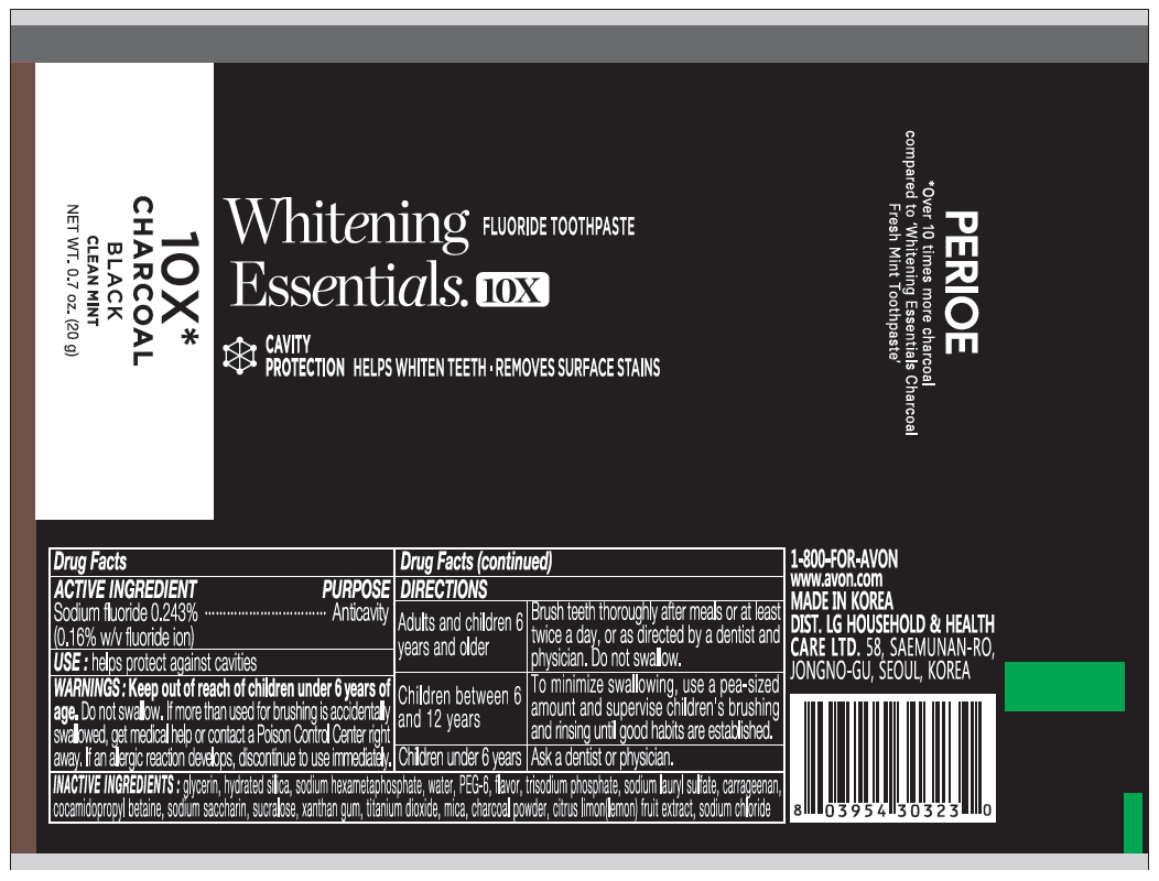 Perioe whitening essentials 10x charcoal black clean mint 20g