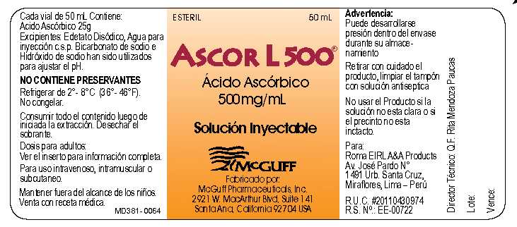 Vial Label - Ascor L 500 (Acido Ascorbico)