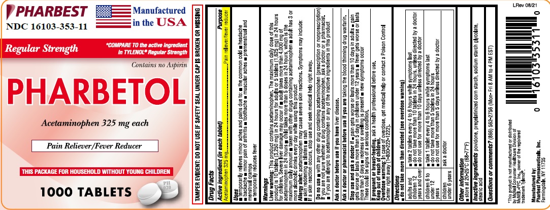 Pharbetol 325 mg Tablet Package Label