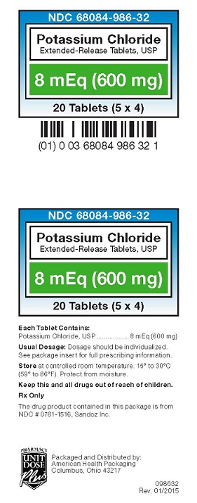 Potassium Chloride 8 mEq Tablets, USP label