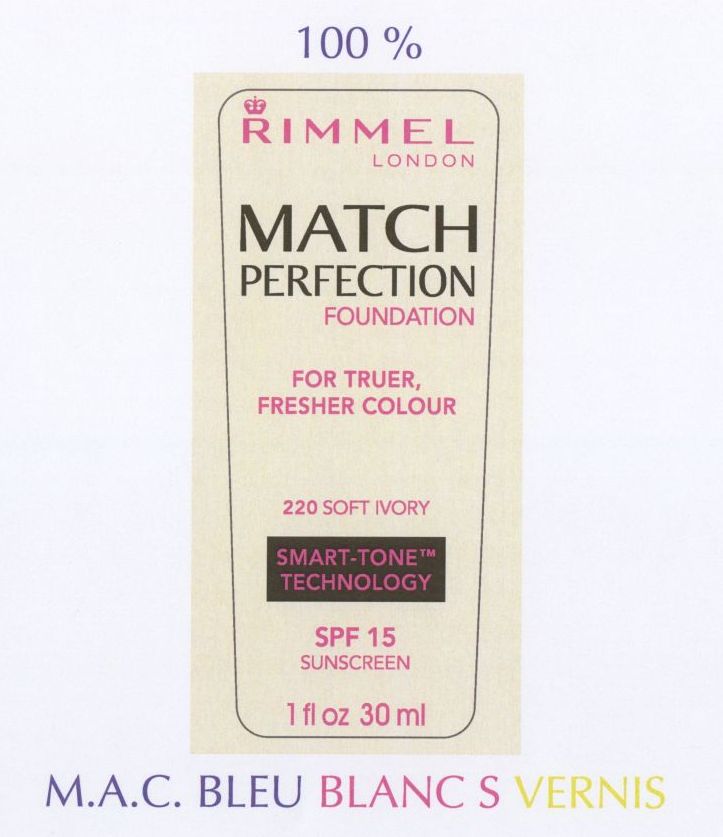 Rimmel London Match Perfection Foundation - Soft Ivory (220) | Octinoxate, Titanium Dioxide Liquid while Breastfeeding