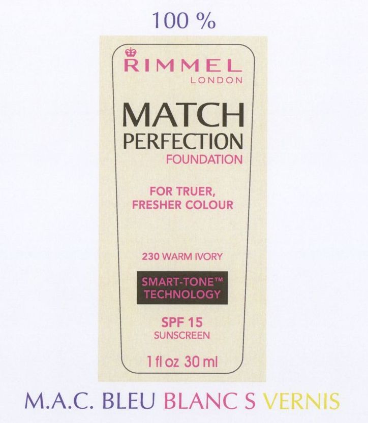 Rimmel London Match Perfection Foundation - Warm Ivory (230) | Octinoxate, Titanium Dioxide Liquid while Breastfeeding