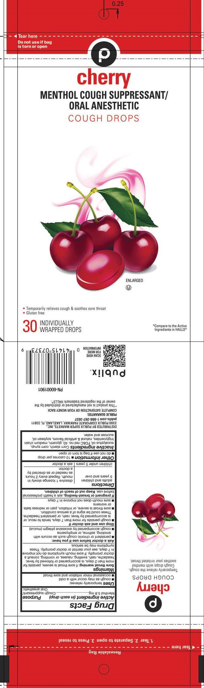 Publix Cherry 30ct Cough Drops