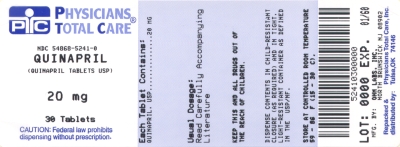 image of Quinapril 20 mg package label