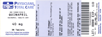 image of Quinapril 40 mg package label