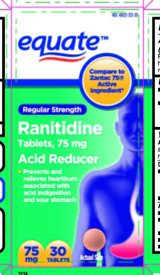 This is the 30 count blister carton label for Walmart Ranitidine tablets, 75 mg.