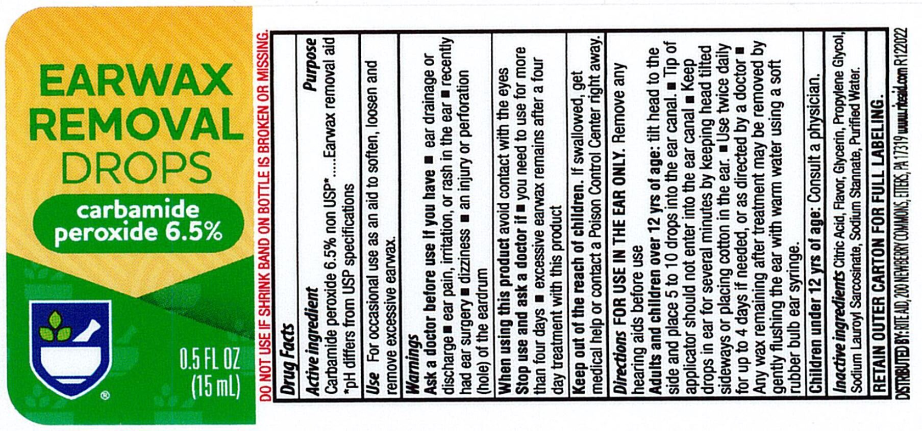 Rite Aid Earwax Label 12-30-22