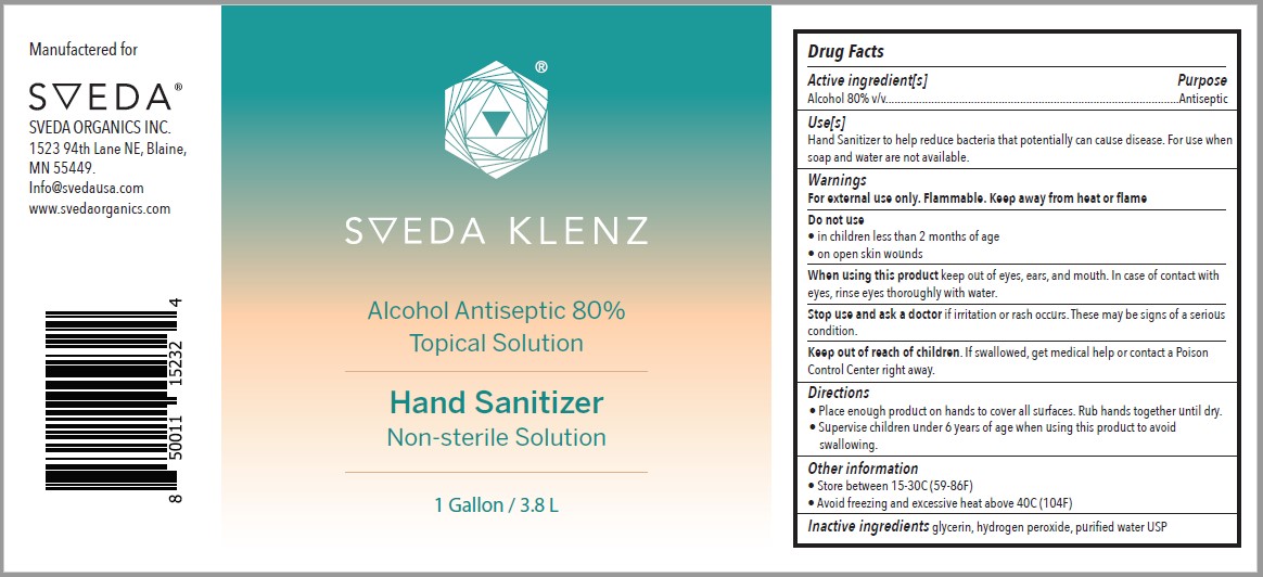 SVEDA KLENZ Hand Sanitizer WHO Liquid 1 Gallon 3.8 L