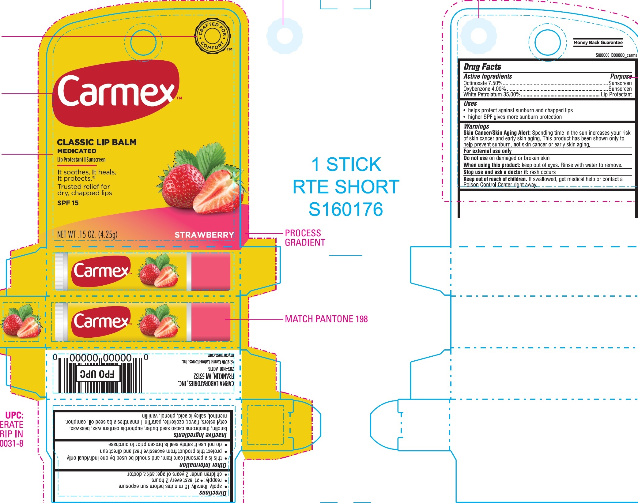 Carmex Classic Lip Balm Strawberry Spf 15 | Octinoxate, Oxybenzone, Petrolatum Salve Breastfeeding