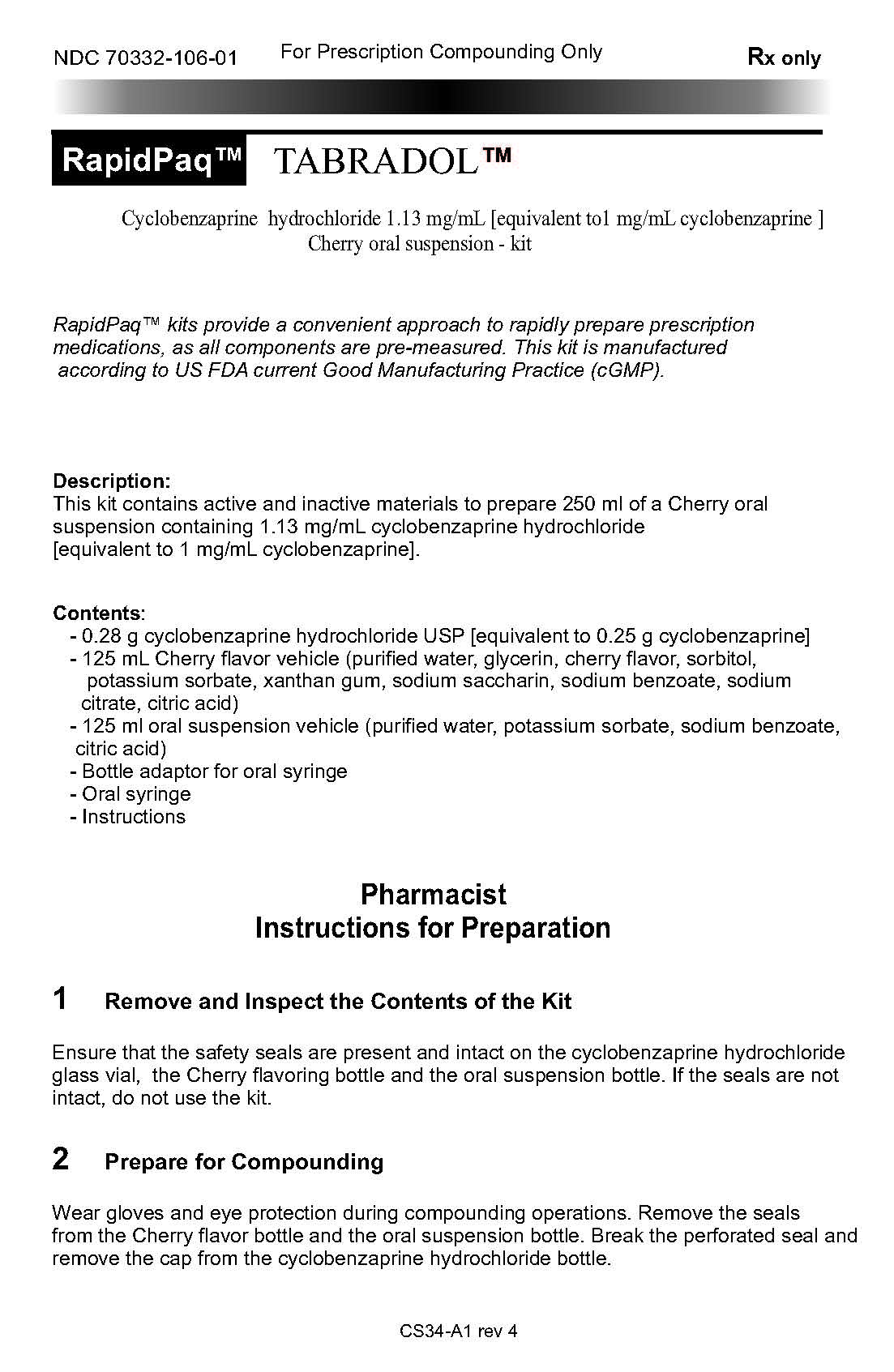 Tabradol - pharmacist instructions page 1
