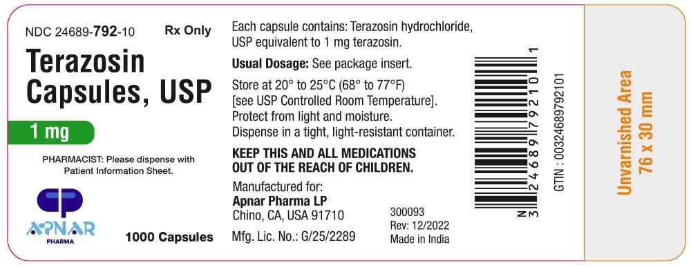 Terazosin Capsules 1 mg - Label - 1000ct new
