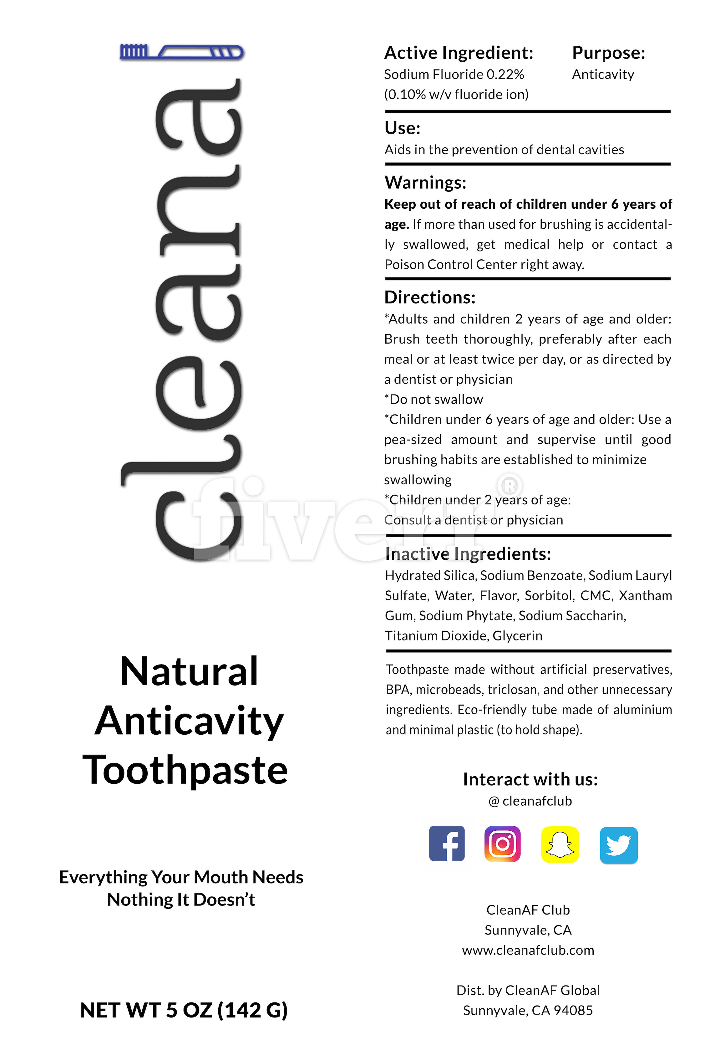 Cleanafnaturalanticavitytoothpaste | Sodium Fluroide Paste, Dentrifice Paste while Breastfeeding
