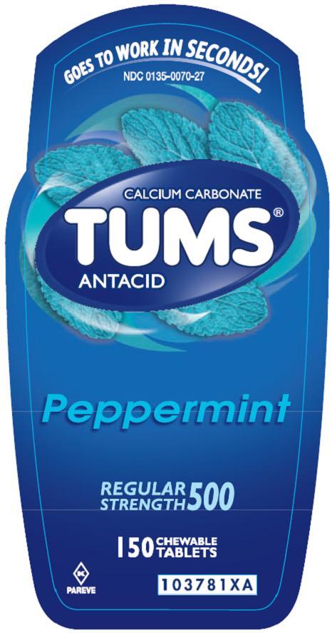 Tums Regular Peppermint 150 count label