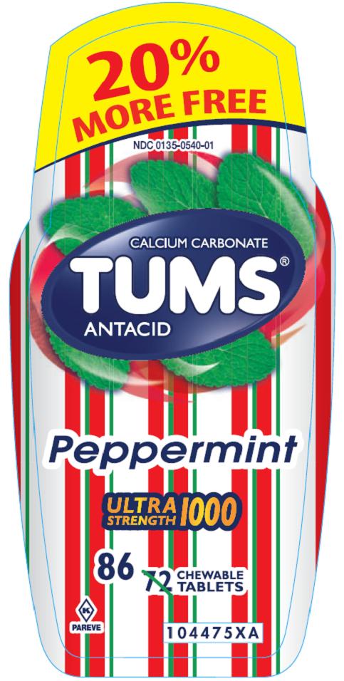Tums Ultra tricolor Peppermint 86 ct label