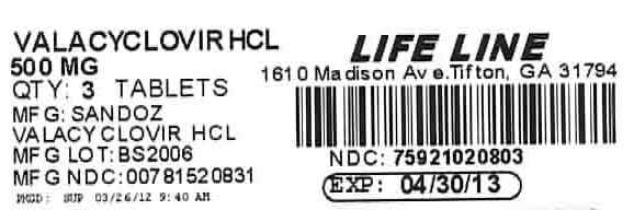 Valacyclovir HCl 500 mg Tablets Label