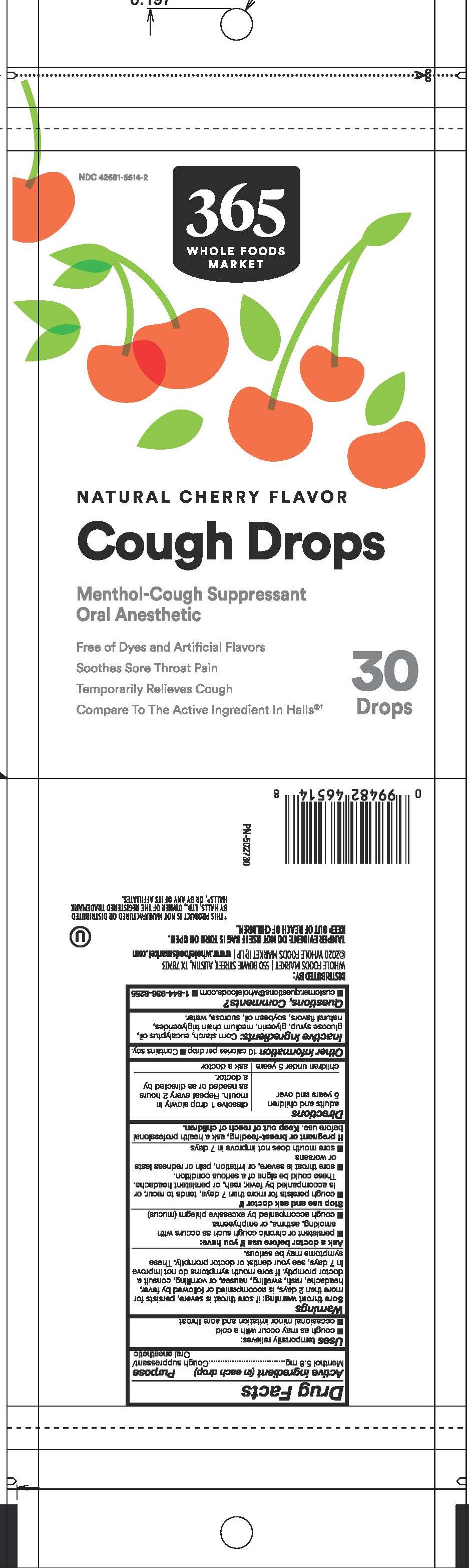 WF 365 Natural Cherry 30ct Cough Drops