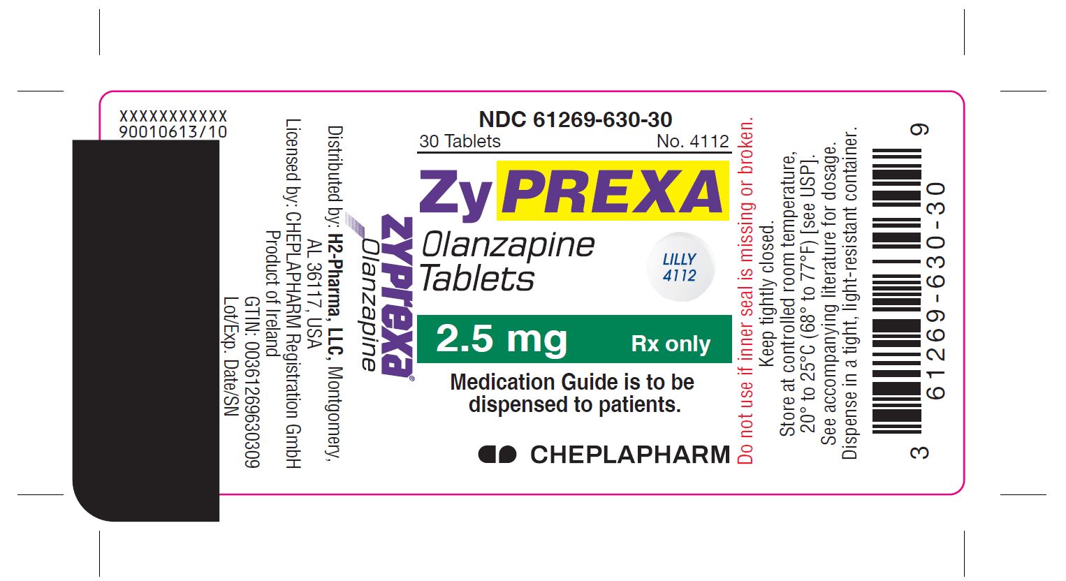 PACKAGE LABEL - ZYPREXA 2.5 mg tablet, bottle of 30
